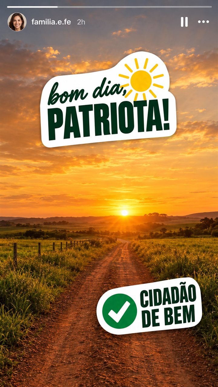 Story de bom dia com as figurinhas Bom dia, patriota! e Cidadão de bem