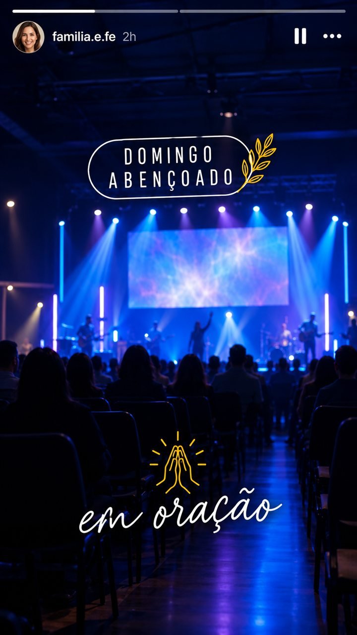 Story de domingo de culto com as figurinhas Domingo abençoado e Em oração
